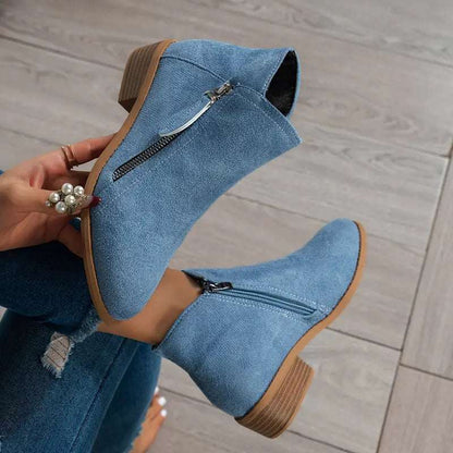 Fabienne Bottines Effet Daim À Zip Latéral Et Talon Bas Femme