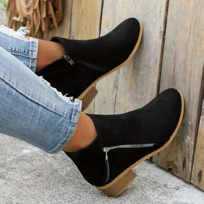 Fabienne Bottines Effet Daim À Zip Latéral Et Talon Bas Femme