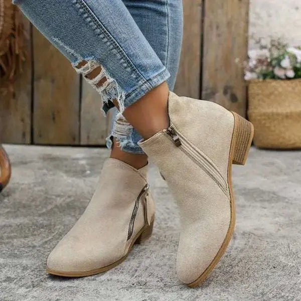 Fabienne Bottines Effet Daim À Zip Latéral Et Talon Bas Femme