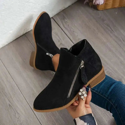 Fabienne Bottines Effet Daim À Zip Latéral Et Talon Bas Femme