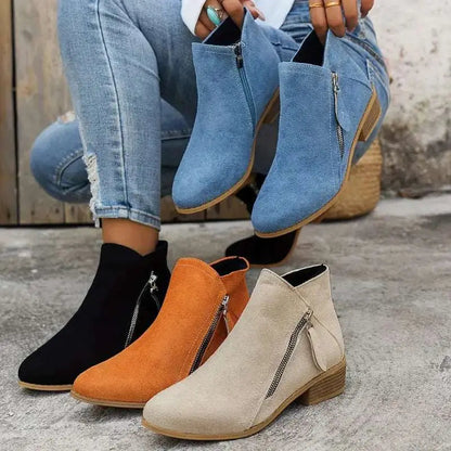 Fabienne Bottines Effet Daim À Zip Latéral Et Talon Bas Femme
