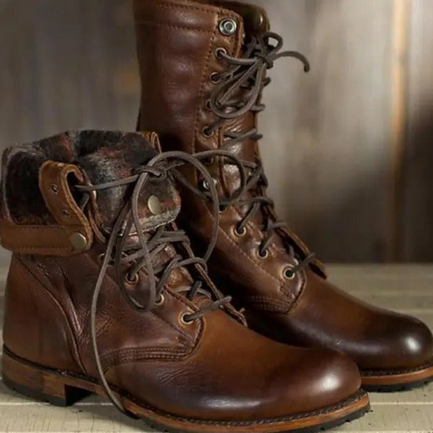 Émeline Bottes Mi-Mollet À Lacets Et Revers Boutonné Femme