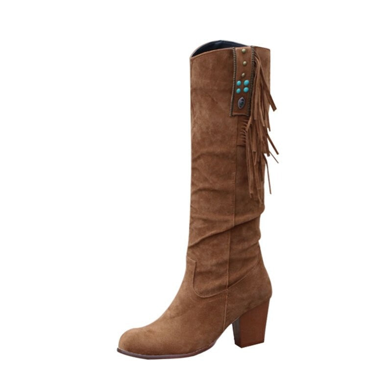 Héloïse Bottes Western Effet Daim À Franges Femme