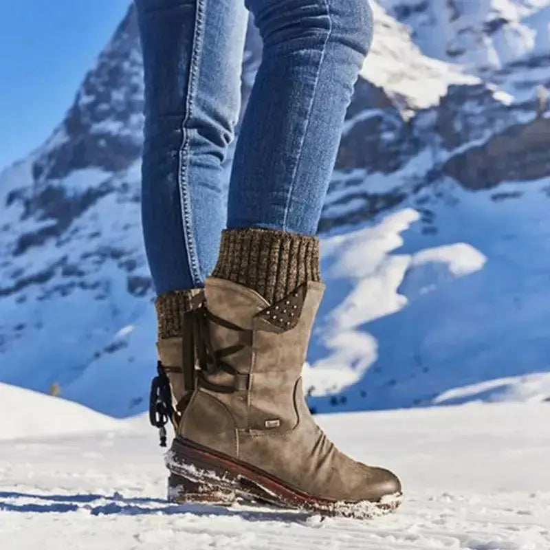 Hermine Bottes Mi-Mollet À Strass Et Revers Tricot Femme