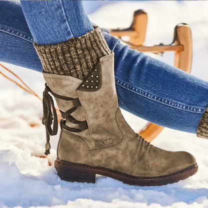 Hermine Bottes Mi-Mollet À Strass Et Revers Tricot Femme