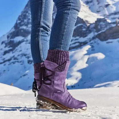 Hermine Bottes Mi-Mollet À Strass Et Revers Tricot Femme