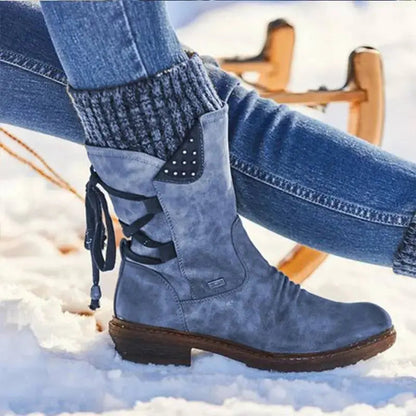 Hermine Bottes Mi-Mollet À Strass Et Revers Tricot Femme