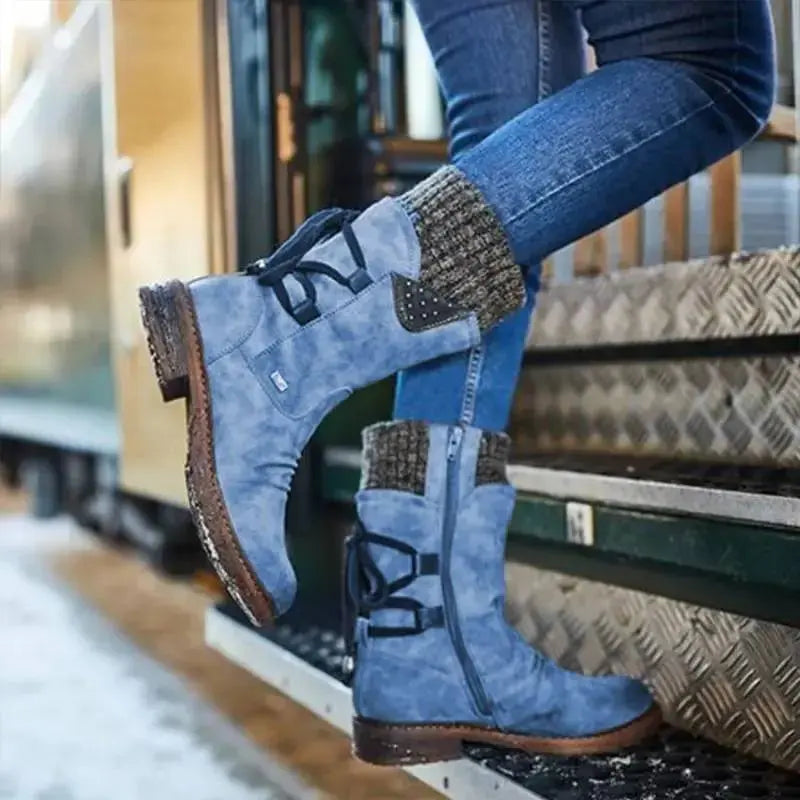 Hermine Bottes Mi-Mollet À Strass Et Revers Tricot Femme