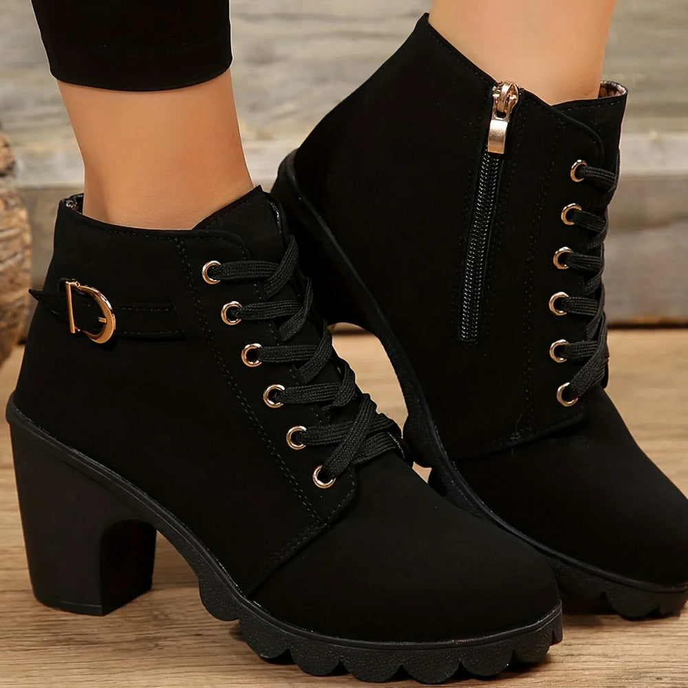 Estelle Bottines Effet Daim À Lacets Boucle Et Talon Carré Femme