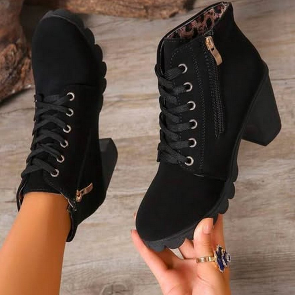 Estelle Bottines Effet Daim À Lacets Boucle Et Talon Carré Femme