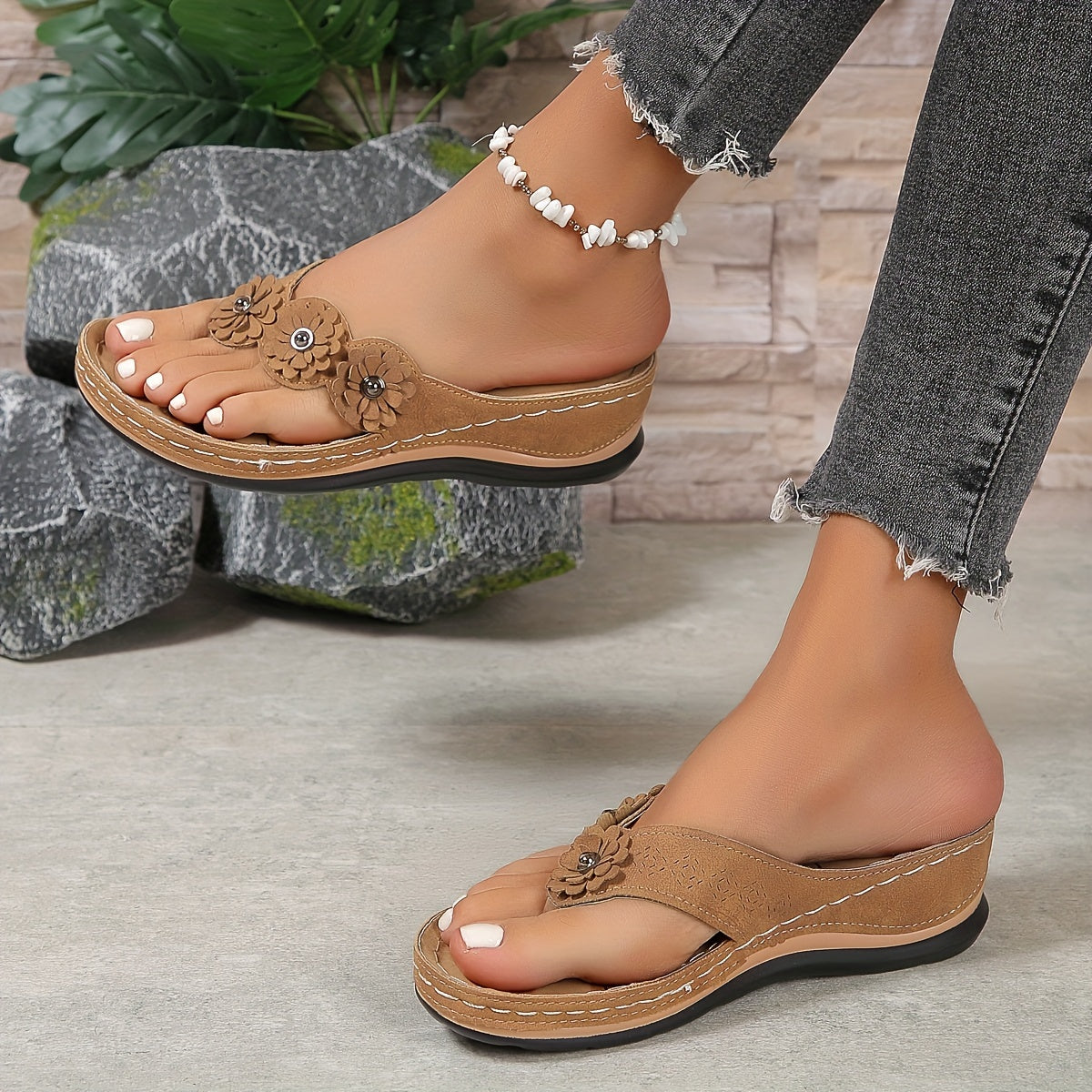 Sandales Nietta compensées à fleur décorative pour femme, vue d'ensemble