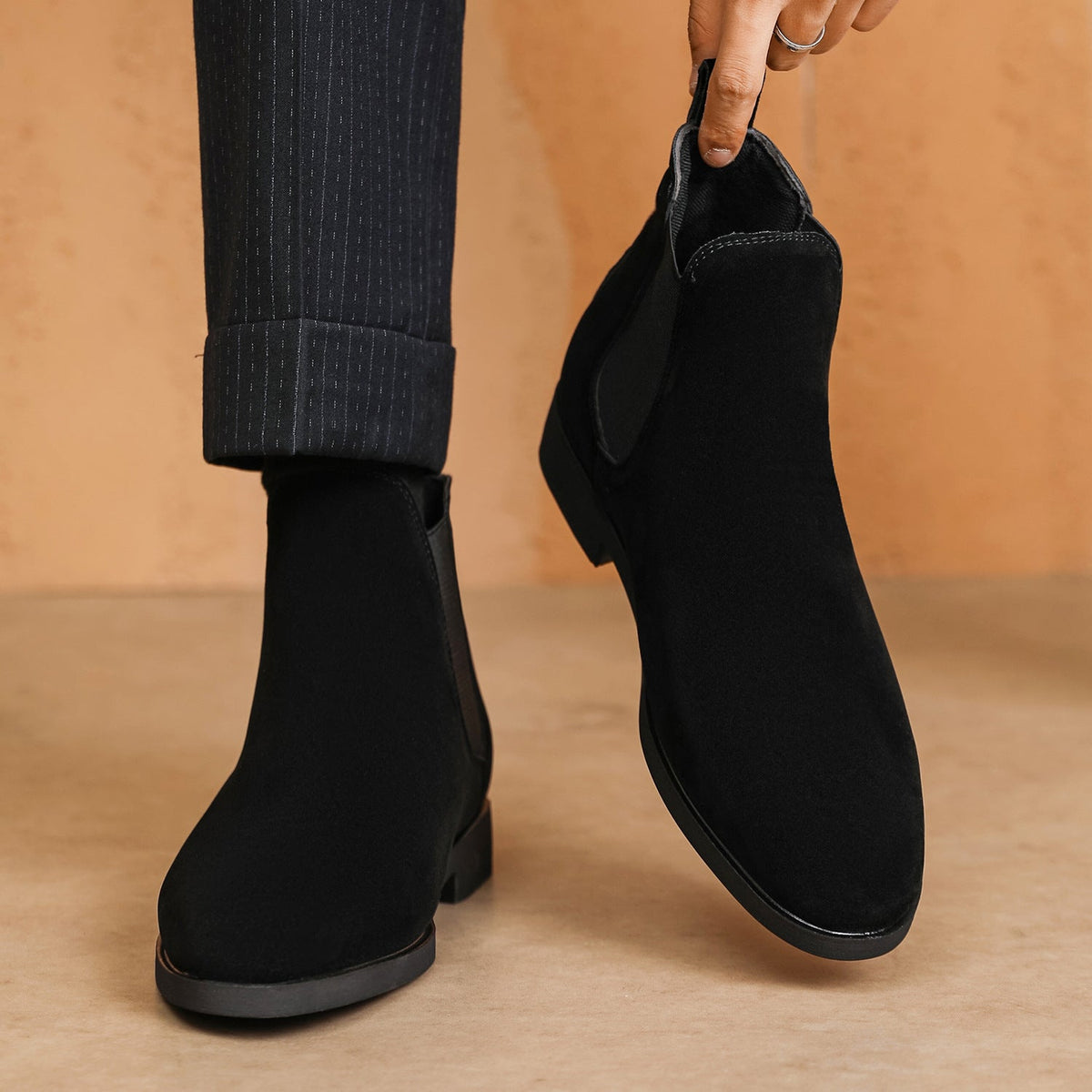 Léon Bottines Effet Daim À Tirette Homme