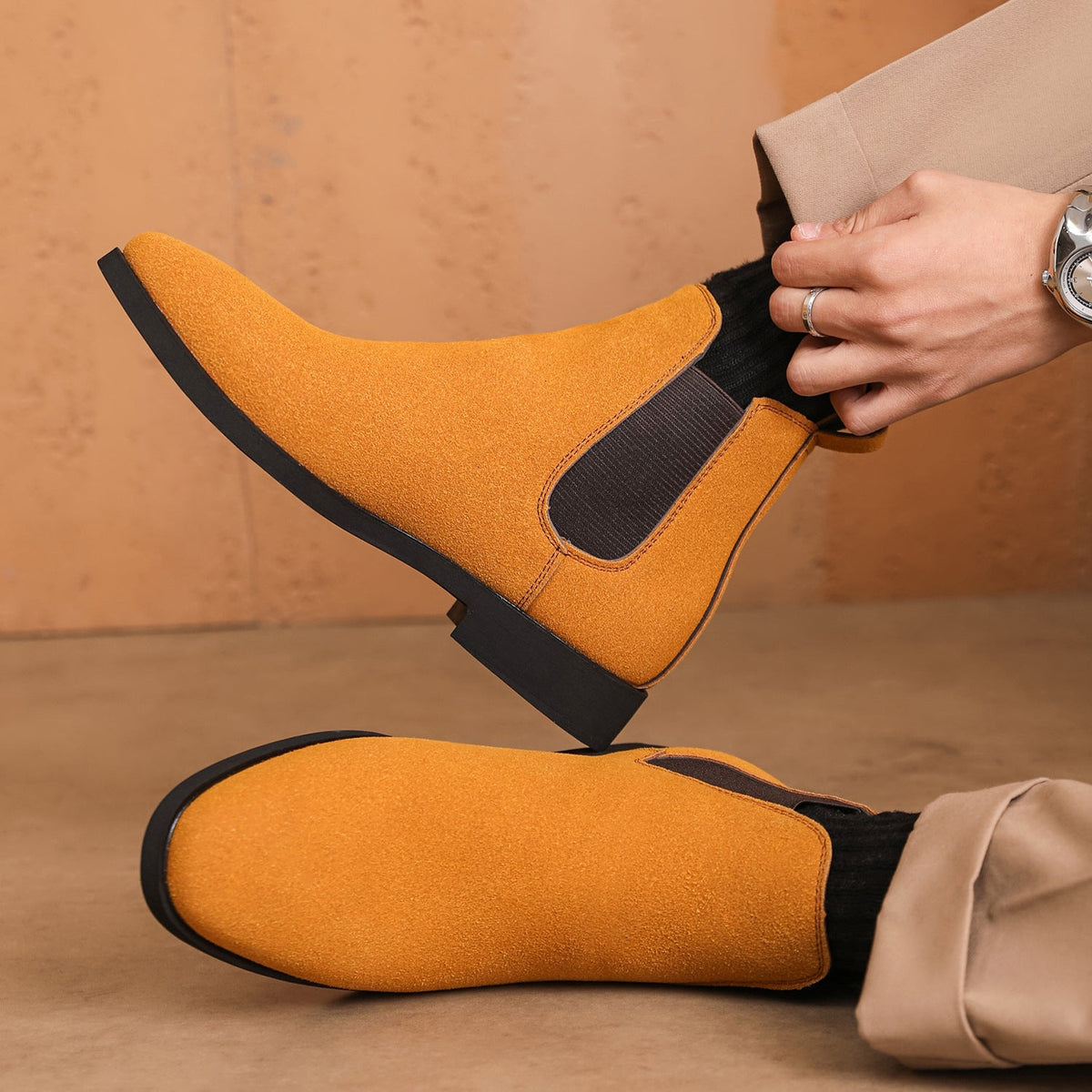 Léon Bottines Effet Daim À Tirette Homme