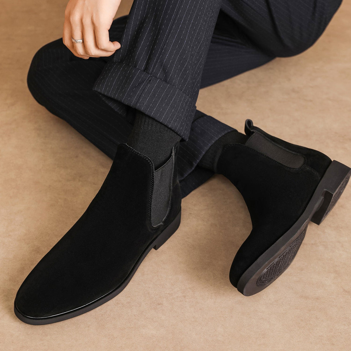 Léon Bottines Effet Daim À Tirette Homme