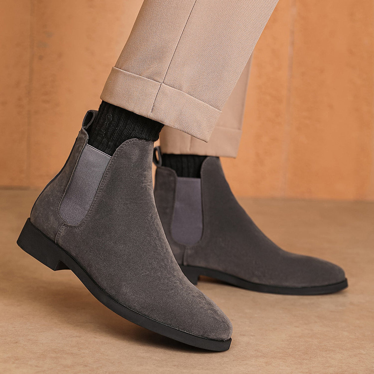 Léon Bottines Effet Daim À Tirette Homme