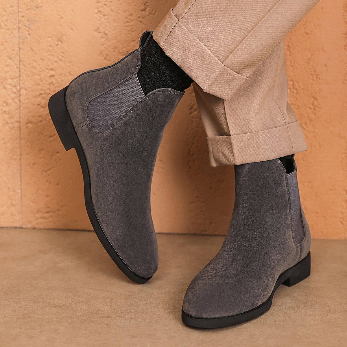 Léon Bottines Effet Daim À Tirette Homme