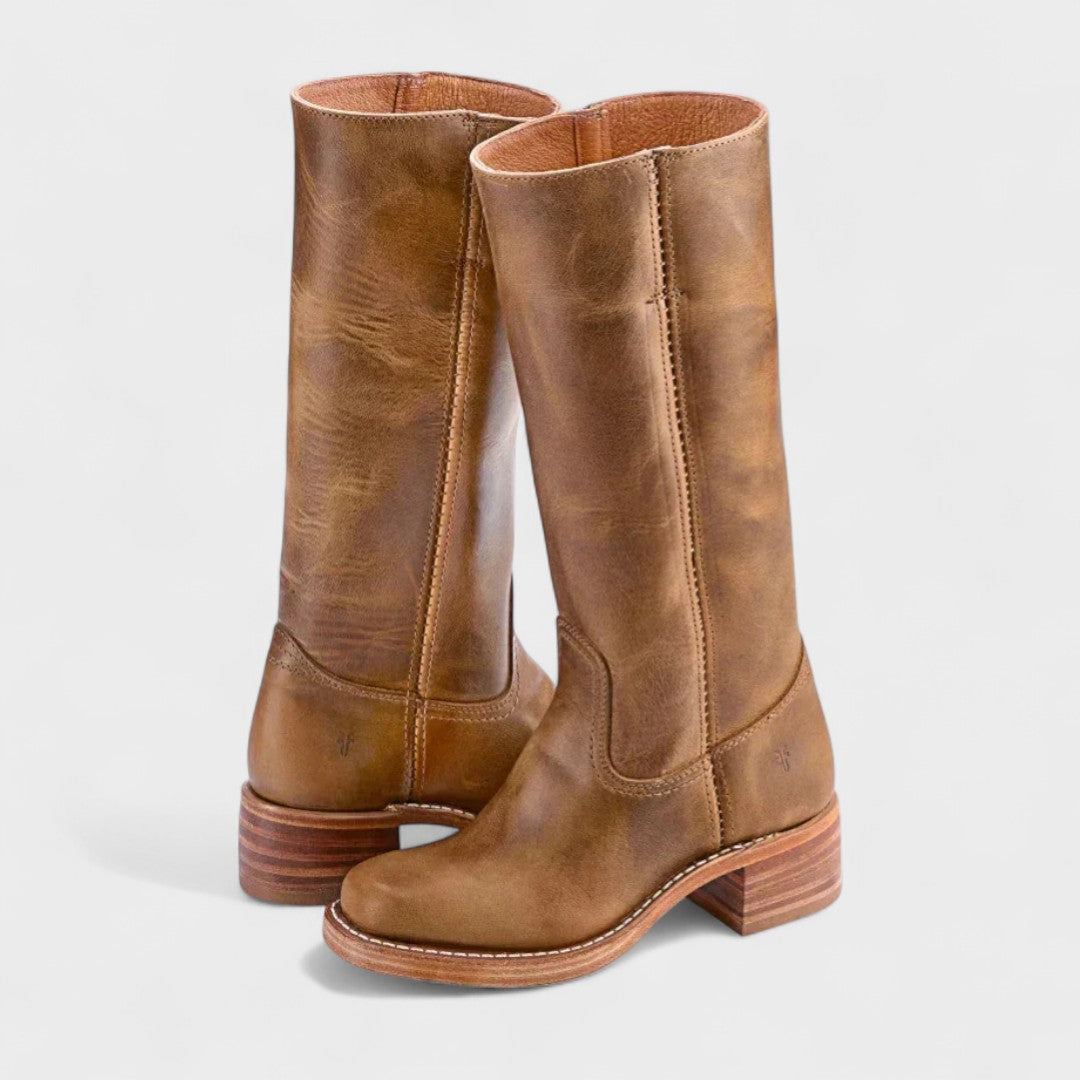 Rosalie Bottes Hautes Western Aspect Cuir À Talon Carré Femme