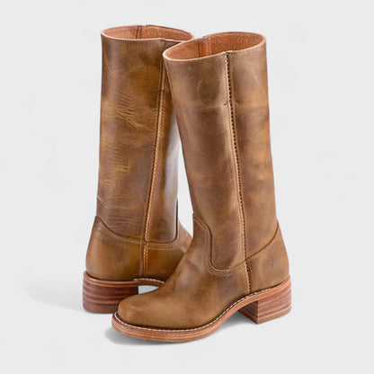 Rosalie Bottes Hautes Western Aspect Cuir À Talon Carré Femme