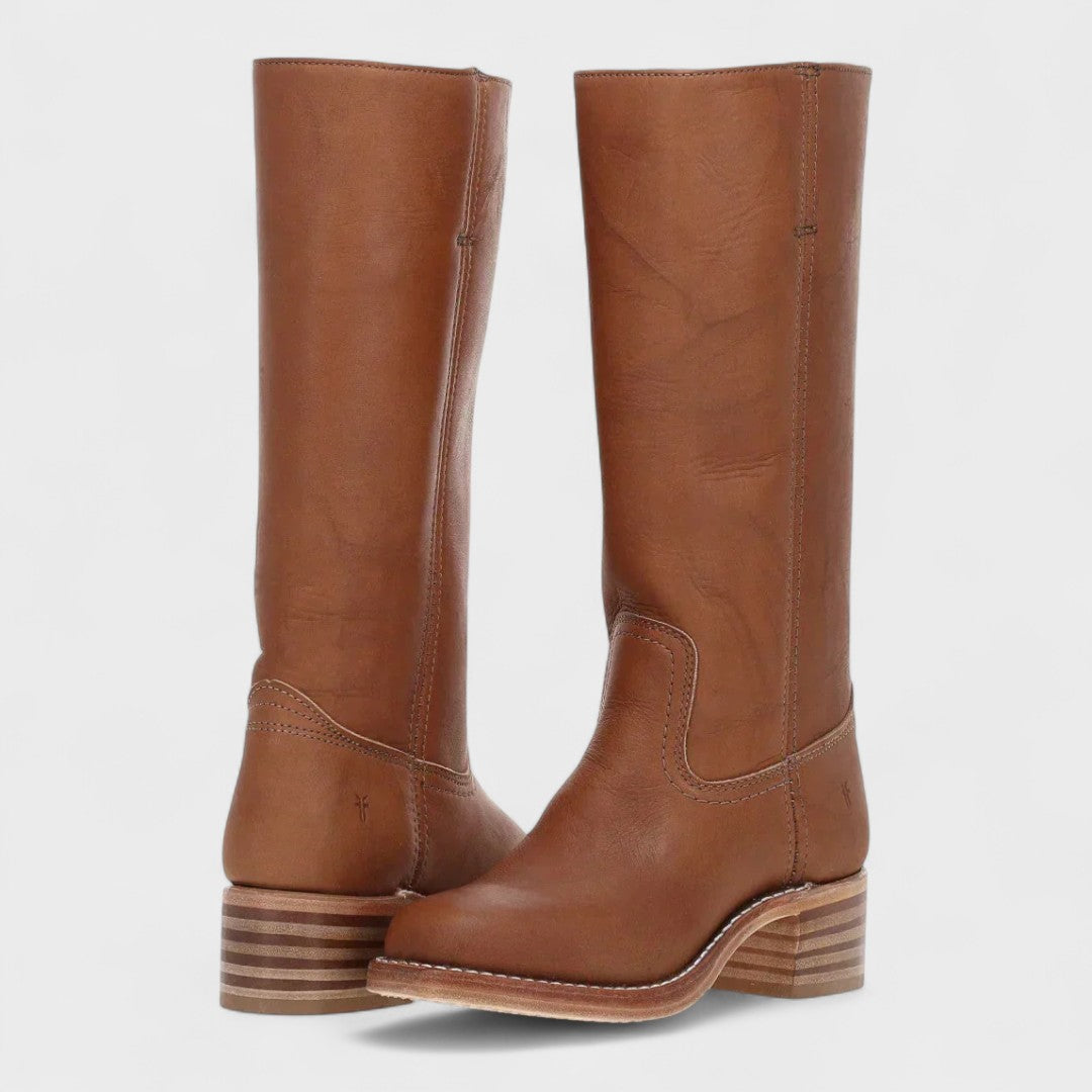 Rosalie Bottes Hautes Western Aspect Cuir À Talon Carré Femme