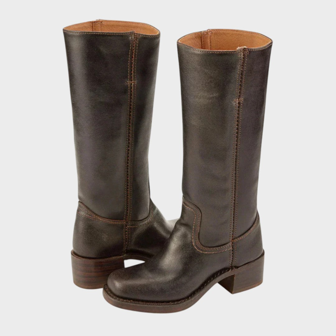 Rosalie Bottes Hautes Western Aspect Cuir À Talon Carré Femme