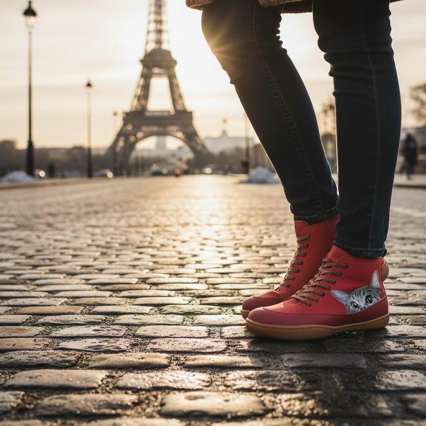Olympe Bottines À Lacets Motif Chat Semelle Souple Femme