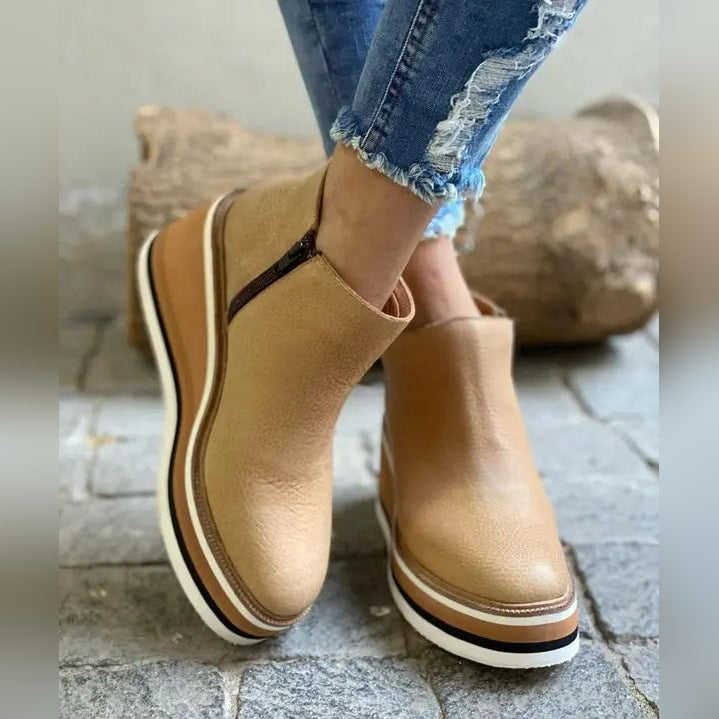 Albertine Bottines Compensées Zippées Aspect Cuir Femme