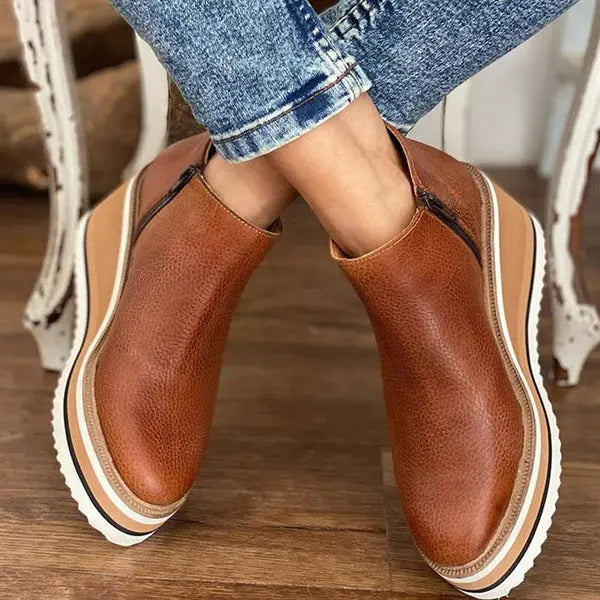 Albertine Bottines Compensées Zippées Aspect Cuir Femme