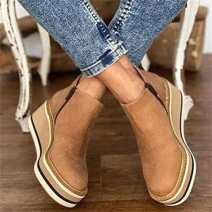 Albertine Bottines Compensées Zippées Aspect Cuir Femme