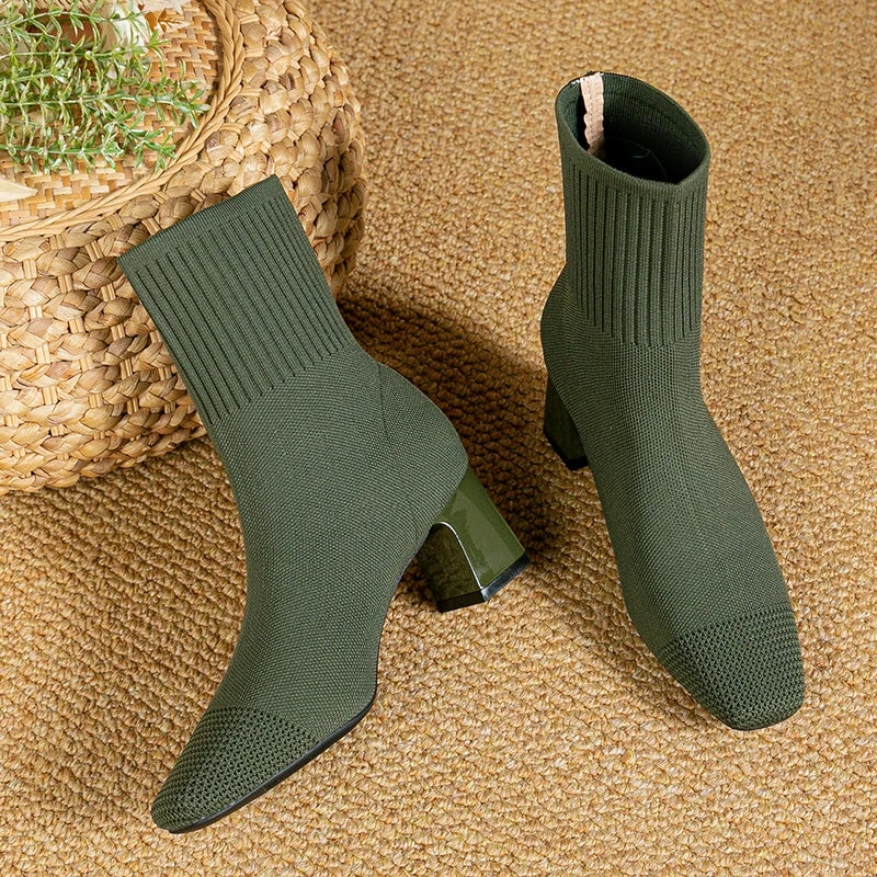 Margaux Bottines Chaussette En Maille À Talon Carré Femme