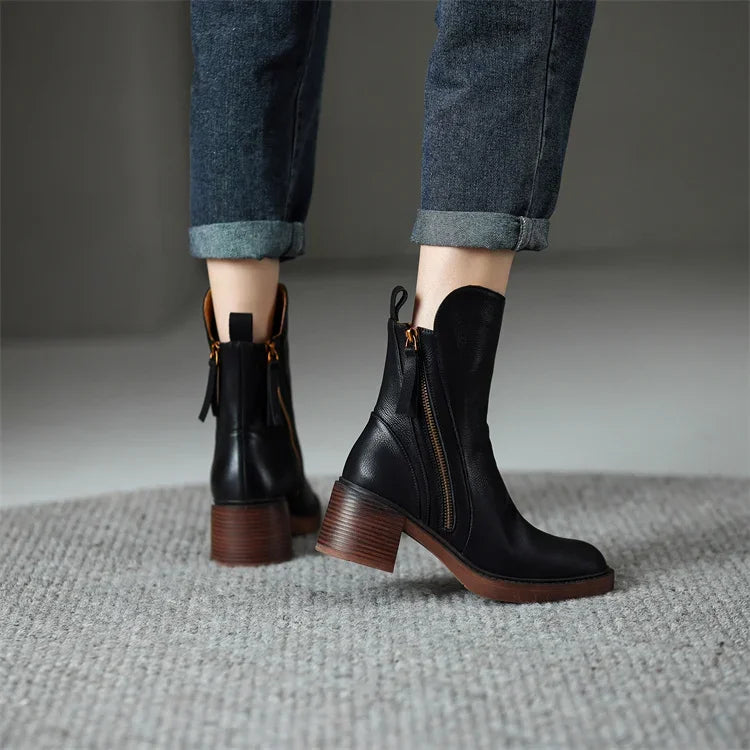 Sophie Bottines En Cuir Premium À Bout Rond Femme