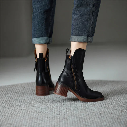 Sophie Bottines En Cuir Premium À Bout Rond Femme