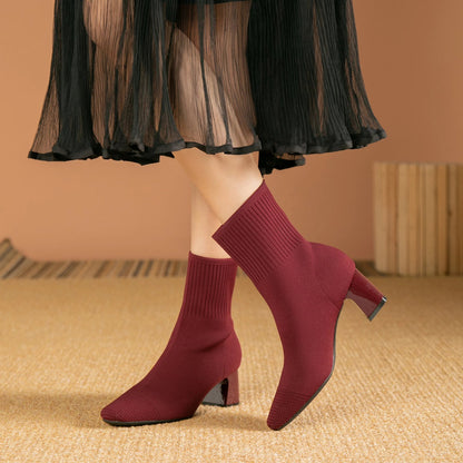 Margaux Bottines Chaussette En Maille À Talon Carré Femme
