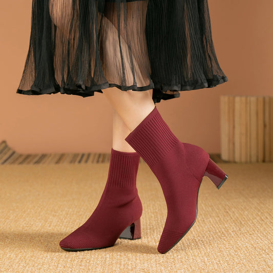 Margaux Bottines Chaussette En Maille À Talon Carré Femme