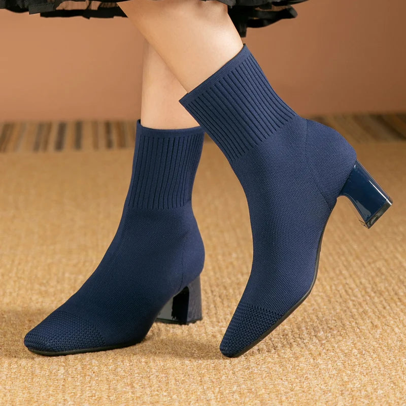 Margaux Bottines Chaussette En Maille À Talon Carré Femme