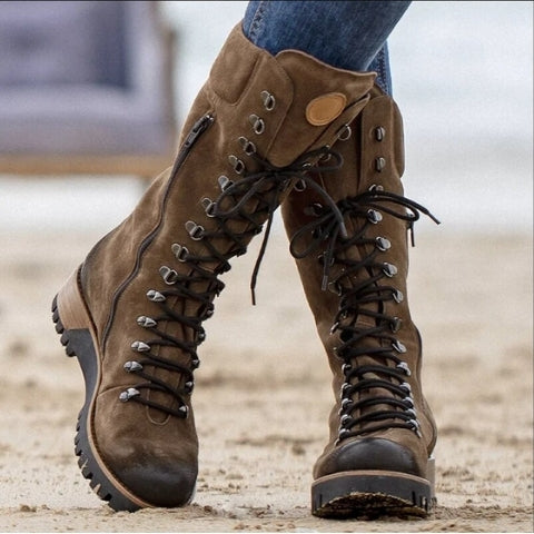 Adélaïde Bottes Hautes À Lacets Et Semelle Crantée Femme