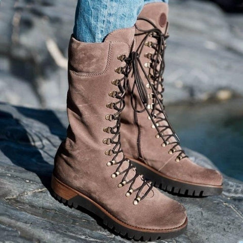 Adélaïde Bottes Hautes À Lacets Et Semelle Crantée Femme