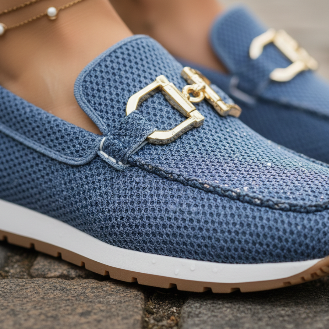 Clotilde Mocassins En Maille À Mors Doré Semelle Épaisse Femme