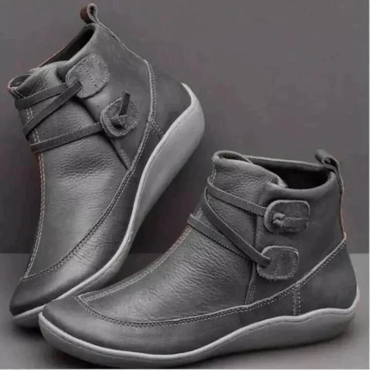 Philippine Bottines Plates À Double Bride Aspect Cuir Femme