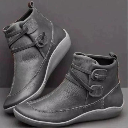 Philippine Bottines Plates À Double Bride Aspect Cuir Femme