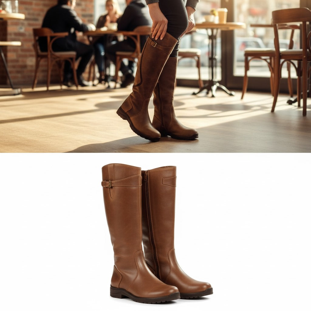 Agathe Bottes Cavalières Hautes À Sangle Et Talon Plat Femme