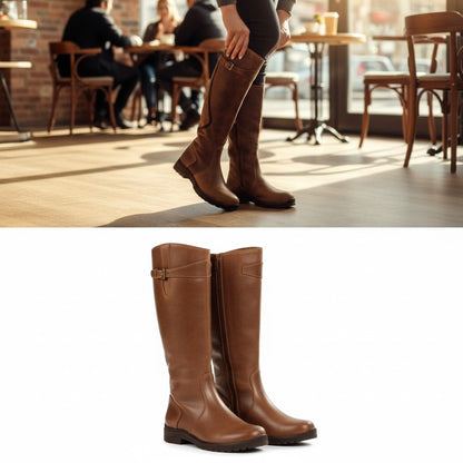 Agathe Bottes Cavalières Hautes À Sangle Et Talon Plat Femme