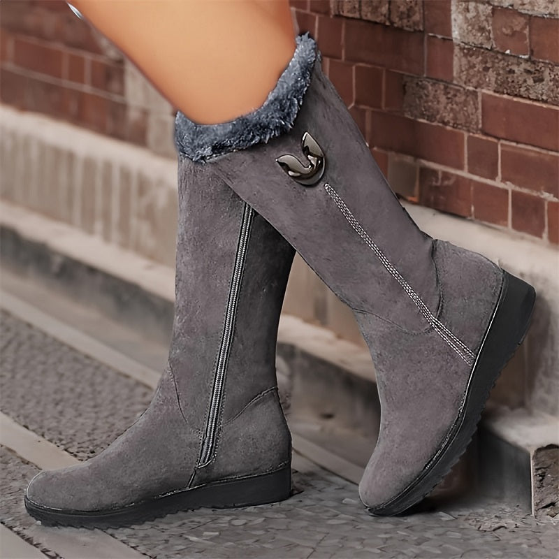 Cécile Bottes Hautes Effet Daim Doublées Et Zippées Femme