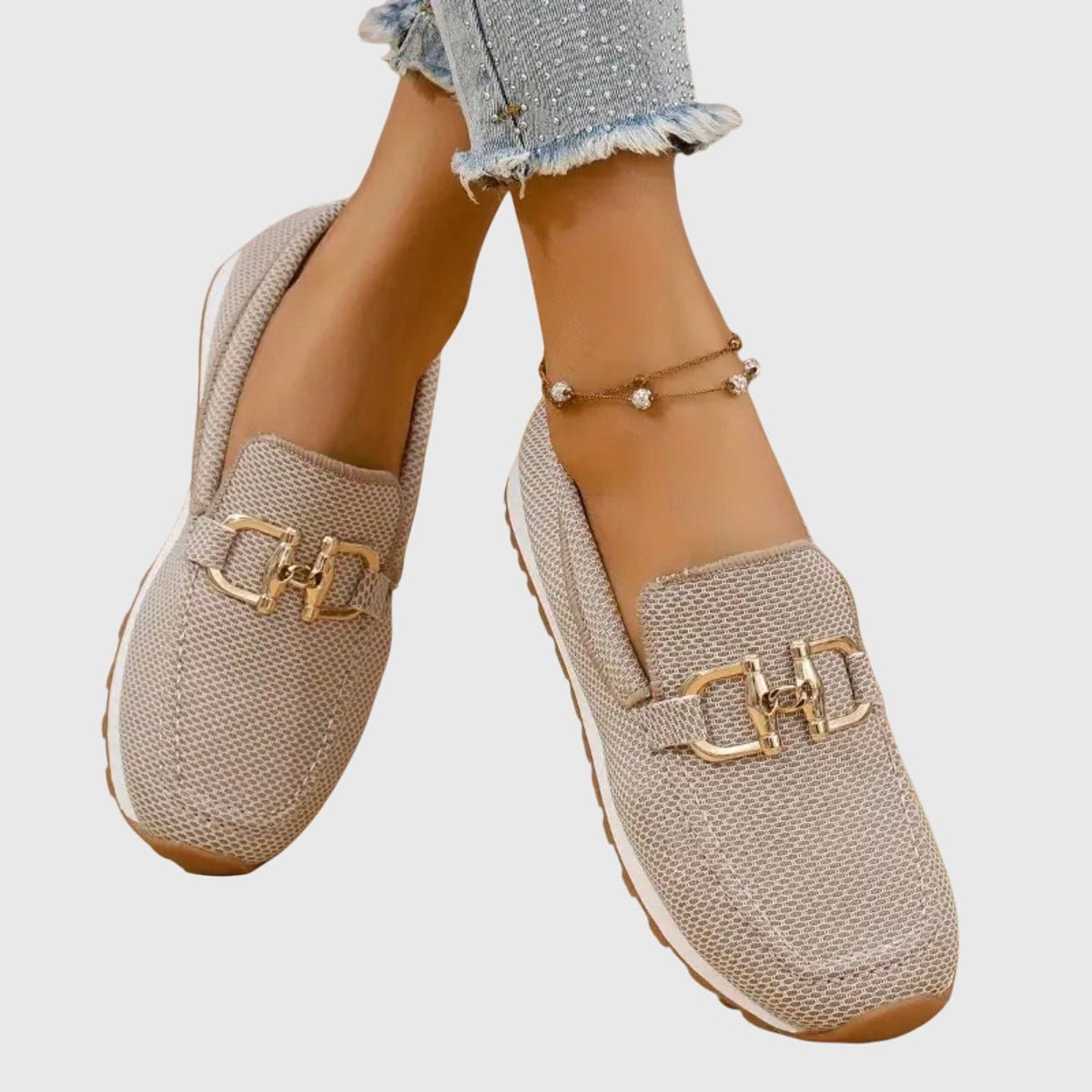Clotilde Mocassins En Maille À Mors Doré Semelle Épaisse Femme