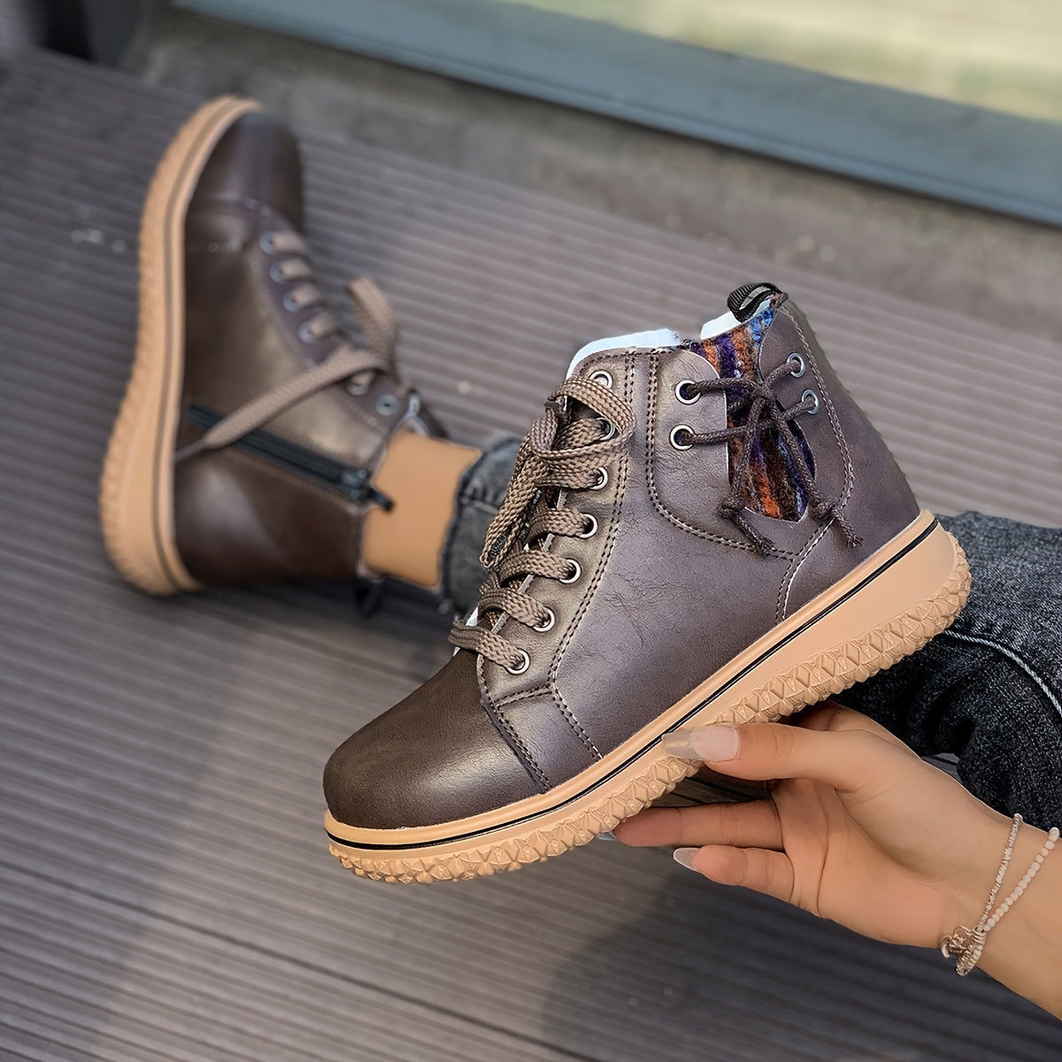Romane Bottines À Lacets Et Zip Semelle Gomme Femme