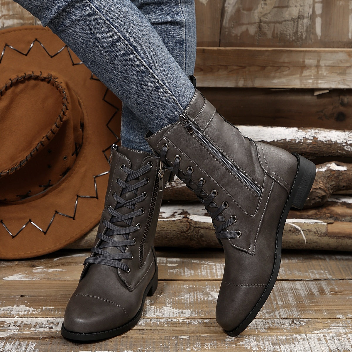 Juliette Bottes Mi-Mollet Lacées À Zip Et Boucle Femme
