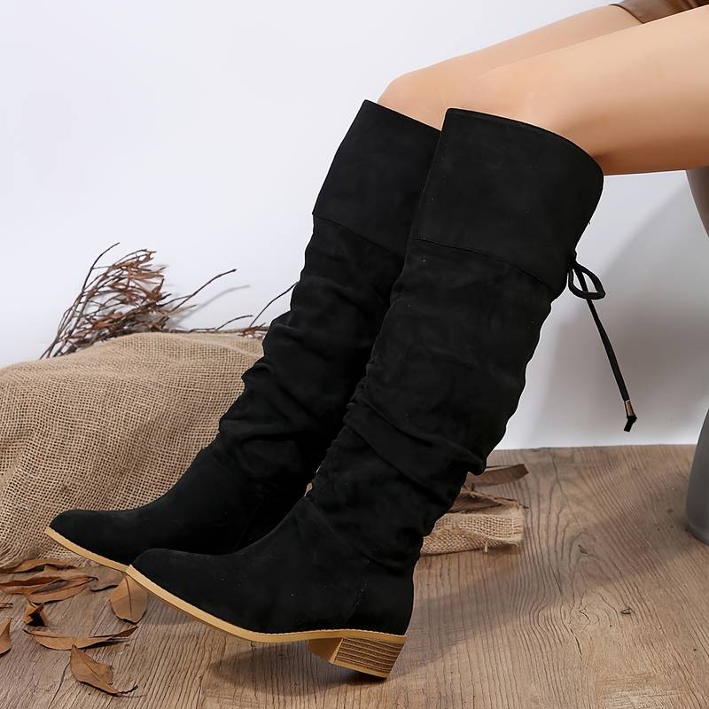 Diane Bottes Hautes Souples Froncées Effet Daim Talon Bas Femme
