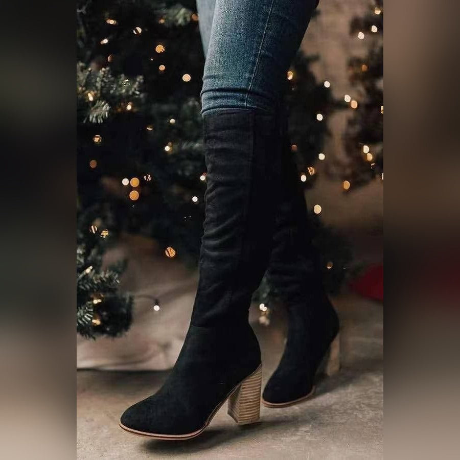 Joséphine Bottes Longues Froncées Effet Daim À Talon Femme