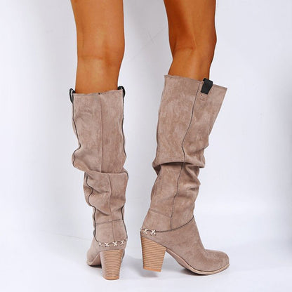 Garance Bottes Hautes Froncées Effet Daim Talon Bois Femme