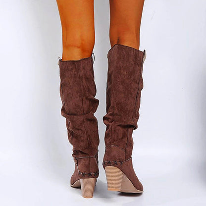 Garance Bottes Hautes Froncées Effet Daim Talon Bois Femme