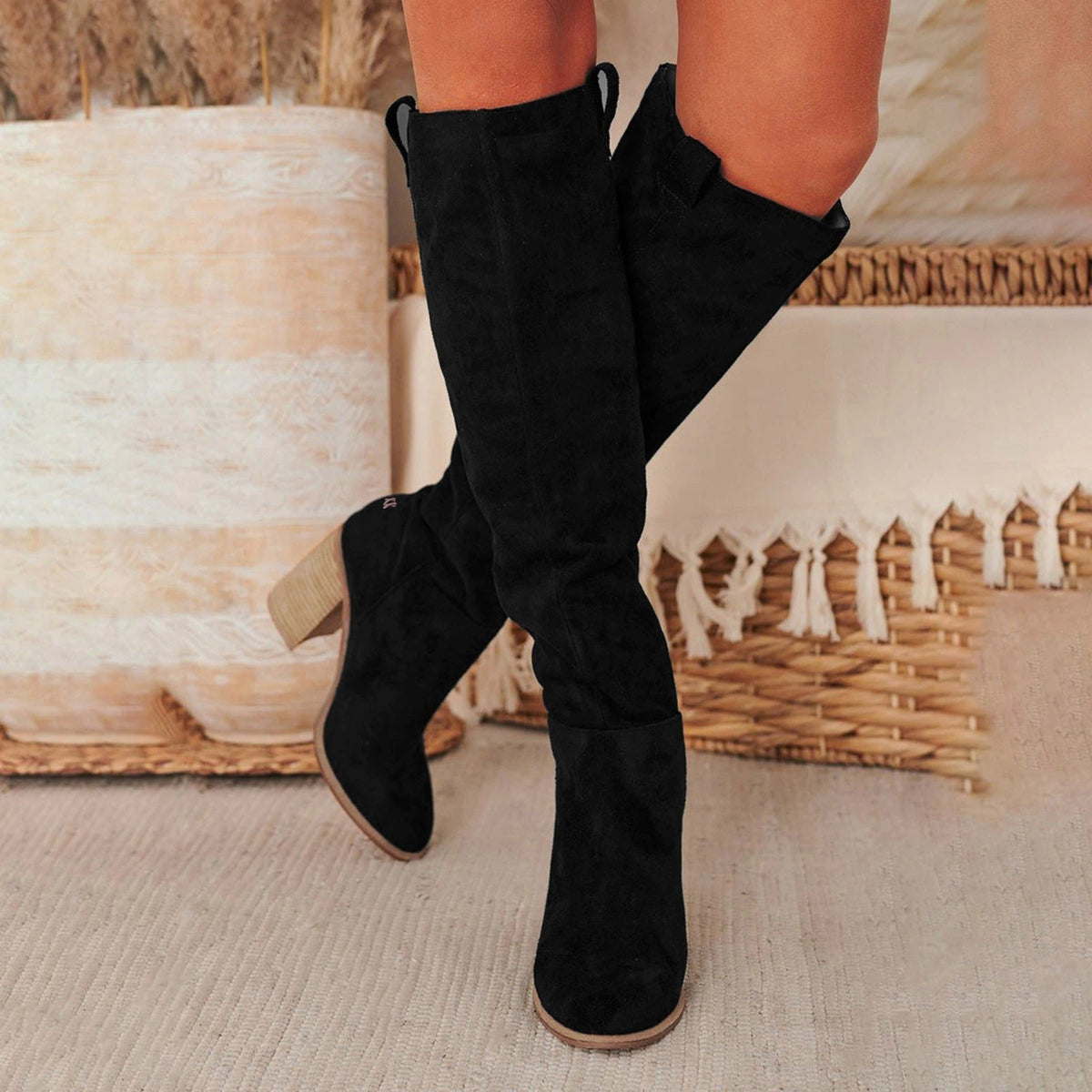 Garance Bottes Hautes Froncées Effet Daim Talon Bois Femme